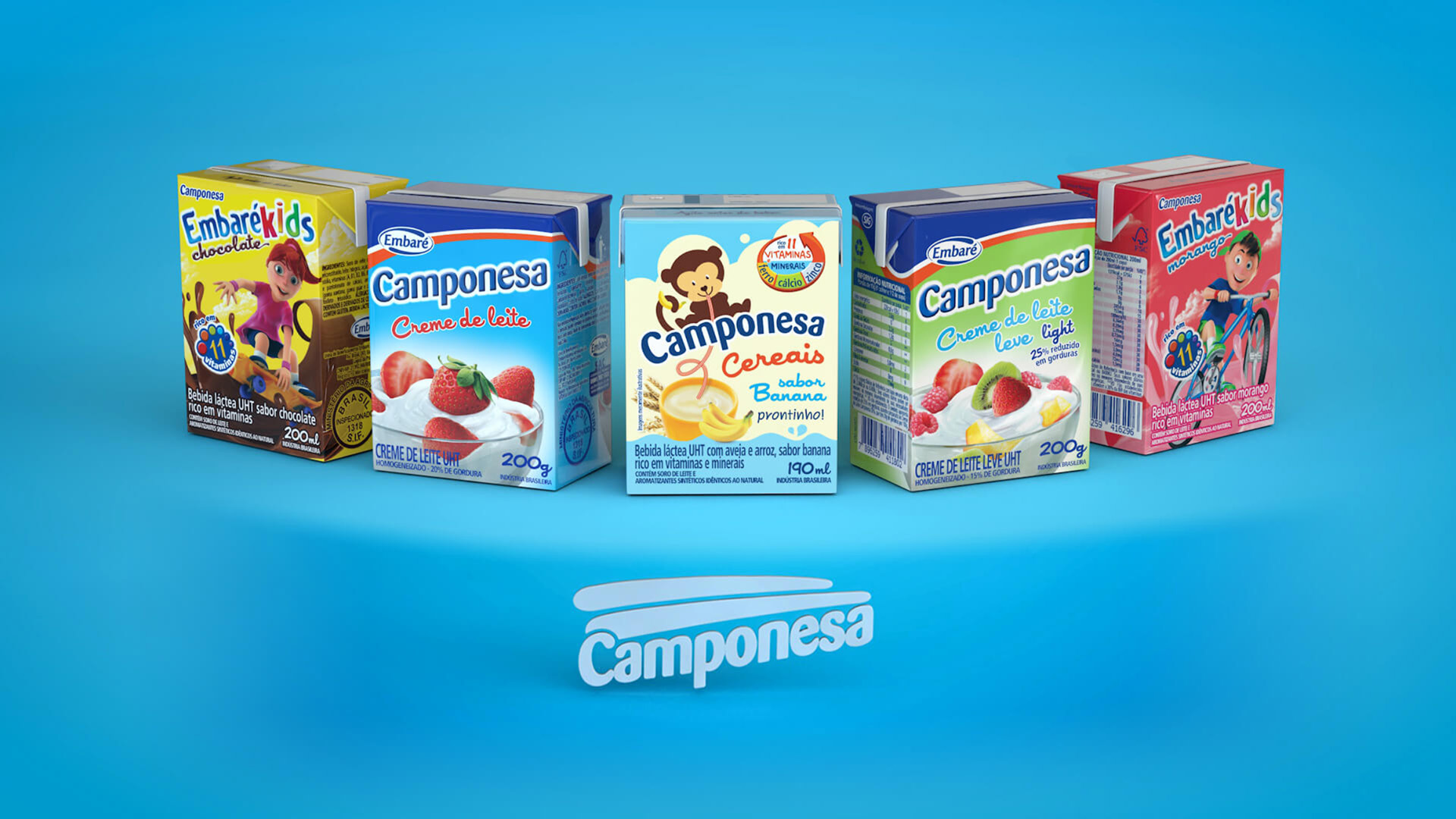 Mockup 3D de embalagem desenvolvido para a marca Camponesa pela Criativoo. Foco em Embalagem 3D Mockup 3D.