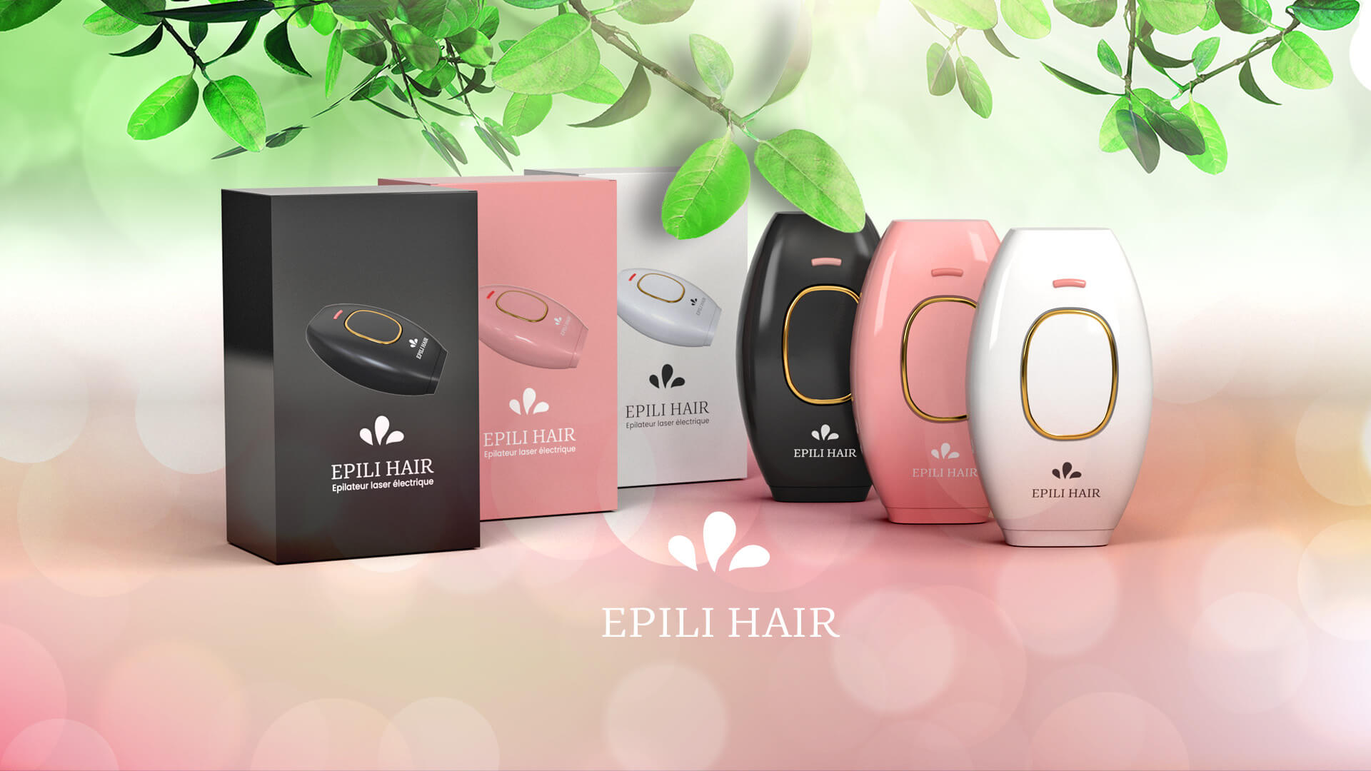 Mockup 3D de embalagem desenvolvido para a marca Epili Hair pela Criativoo. Foco em Ilustração Digital 3D Depilador.