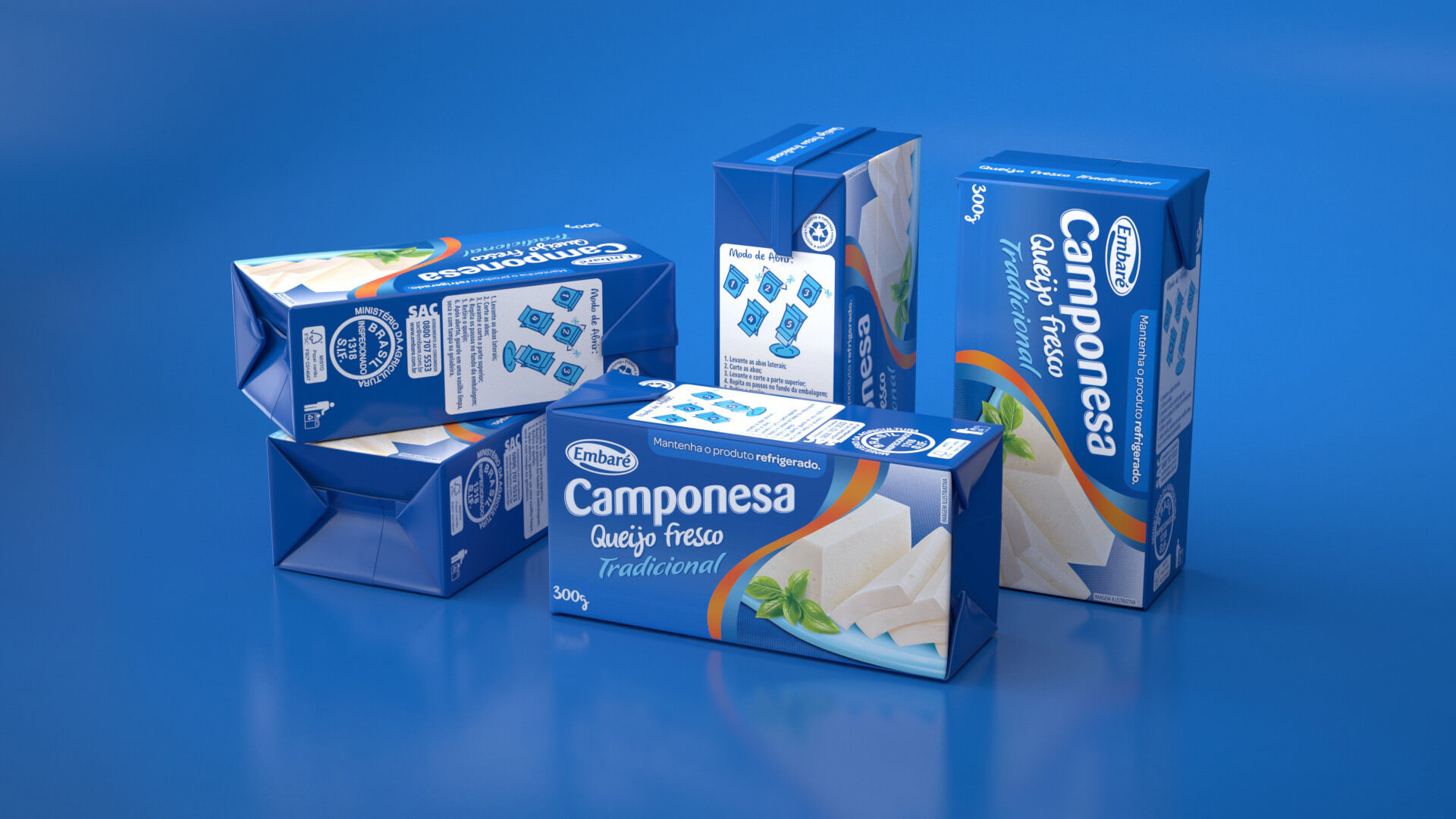 Mockup 3D de embalagem desenvolvido para a marca Camponesa pela Criativoo. Foco em Mockup Digital 3D Queijo.