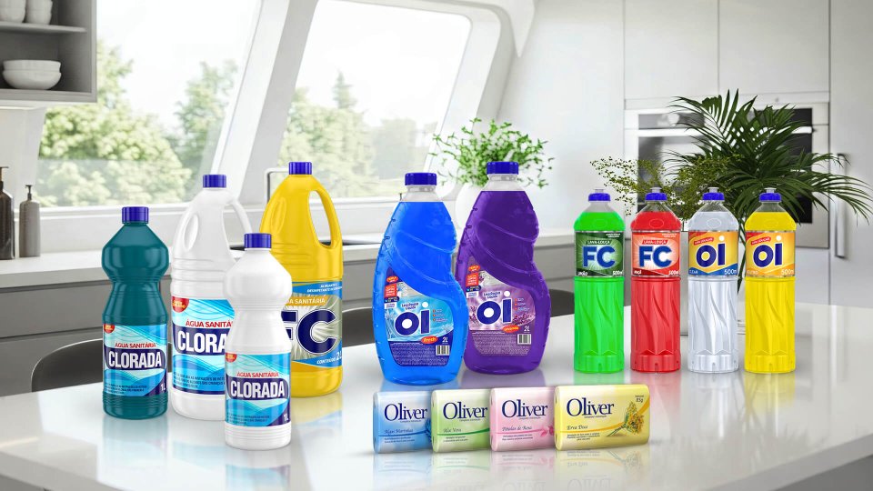 Mockup 3D detergentes - lava roupas - agua sanitária - FC Oliveira